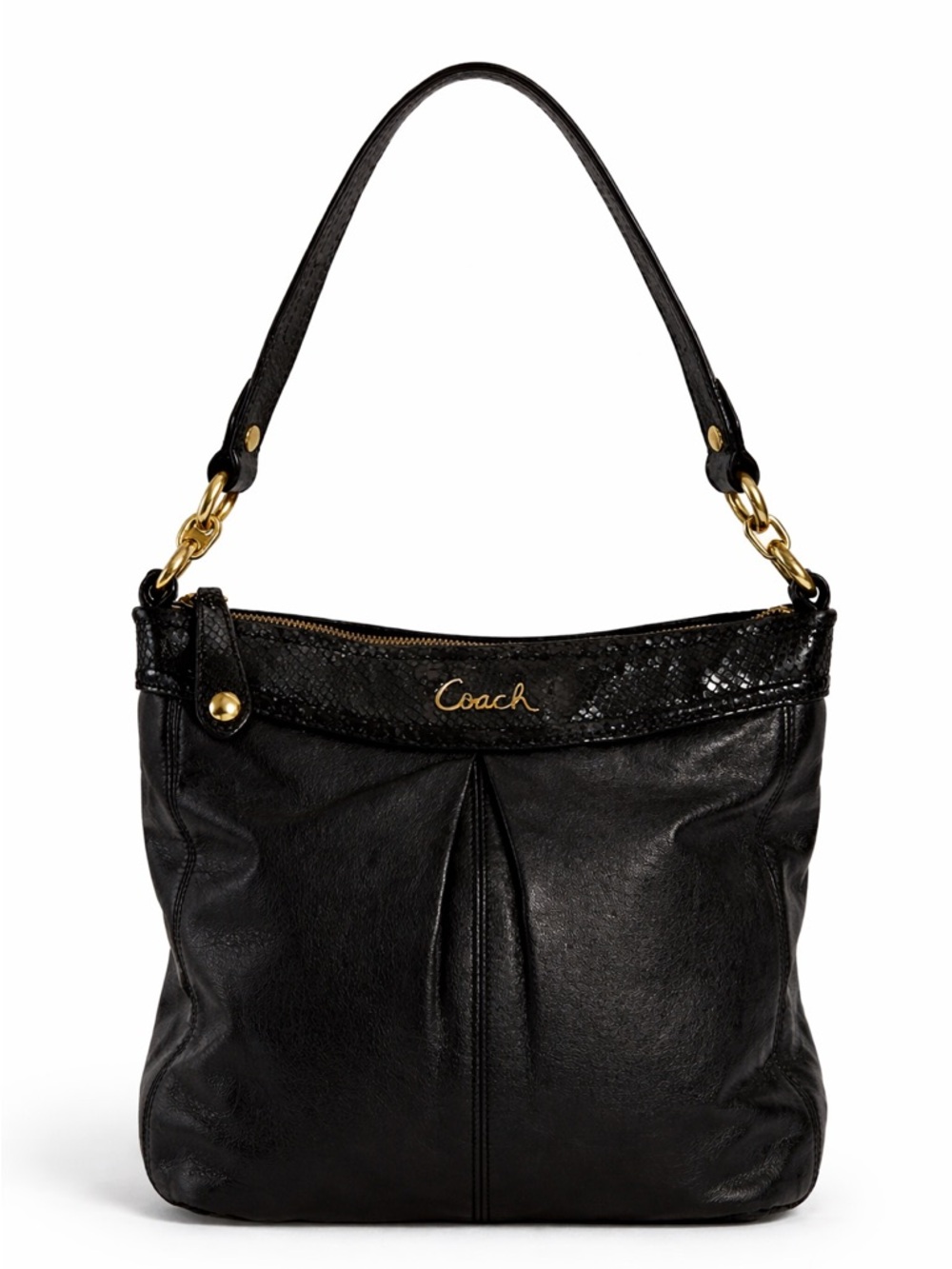 Coach Black Leather Shoulder Bag Snake skin purse Gold Hardware - Picture 15 of 15